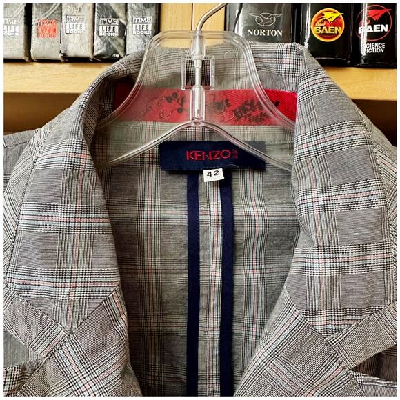 Kenzo Y2K Business Suit jacket Womens EU Size 42 US Size 4 Small Gray Plaid Vtg - Picture 2 of 12